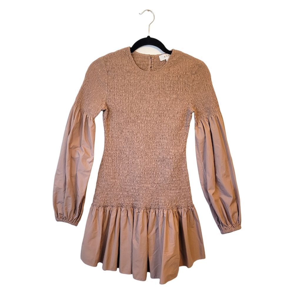 A.L.C. Brown Kora Cotton Smocked Puff Sleeve Dress Women's Size 6